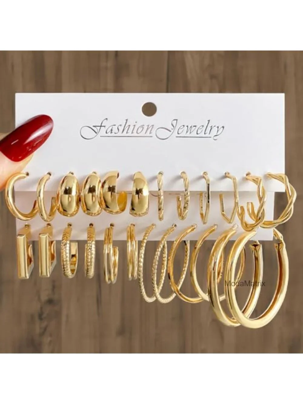 12 Pair Gold Plated Hoop Earring Set Hypoallergenic Women's Jewelry
